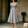 European and American Women's Clothing European Station Summer Waist Short-sleeved Polka Dot Dress