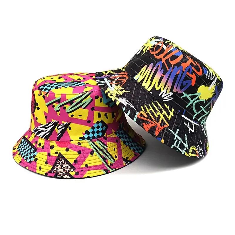 Spring And Summer Polyester Geometric Print Bucket Hat Fisherman Hat Outdoor Travel Sun Cap For Men And Women 205