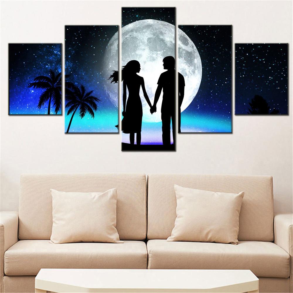 5 Pieces Canvas Wall Arts Poster Painting Love Love Couple Hands Together Wallpaper Home Decor Picture Printing For Living Room