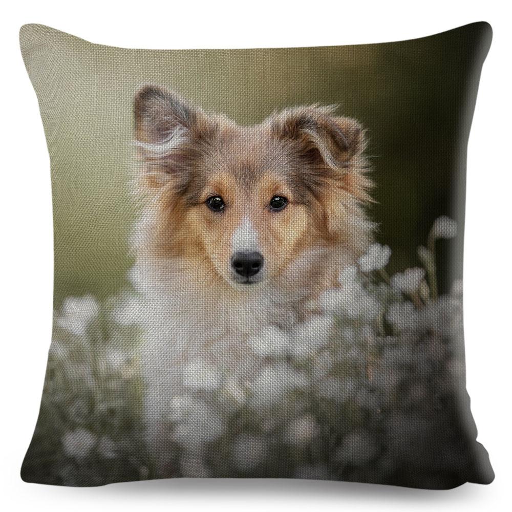 Shetland Sheepdog Cute Pet Animal Dog Printed Pillowcase Decor Cushion Cover for Sofa Home Car Polyester Pillow Case 45*45cm