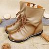 Womens Mid-Calf Leather Martin Boots Vintage Warm Chunky Heel Casual