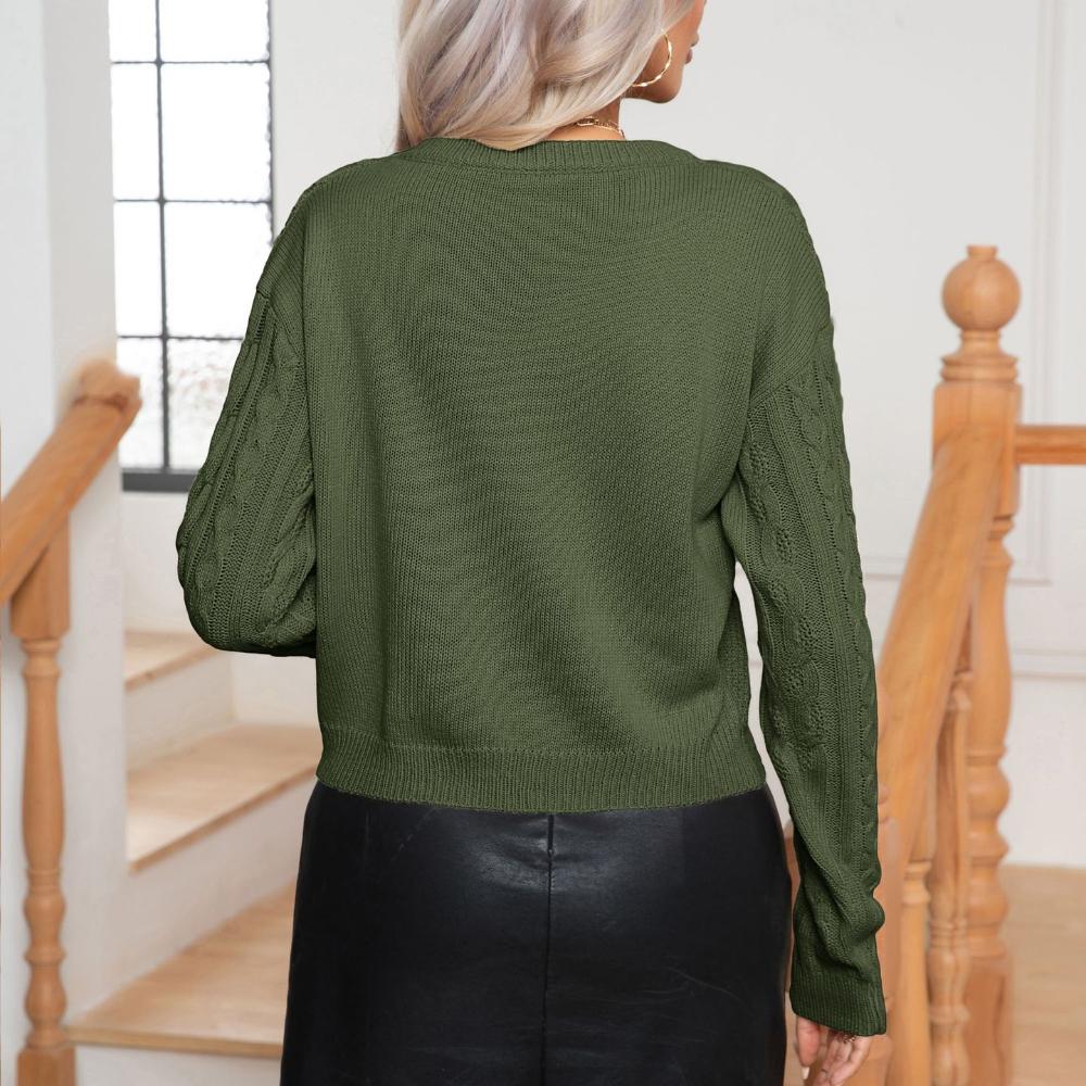 IHUASU Women's Autumn and Winter Retro Twist Twisted Long-sleeved Knitted Pullover Jumper