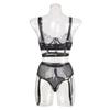 Lace Underwire Sexy Three-Piece Lingerie Set with Slit