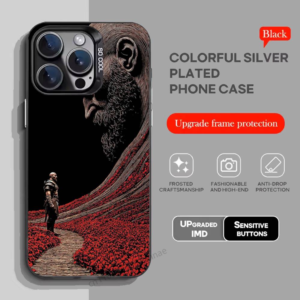 G-God OF War K-Kratos telefono dėklas iPhone 17,16,15,14,13,12,11,Pro,Max,Plus,Mini,X,XS,XR,8,S,SE minkštas juodas dėklas