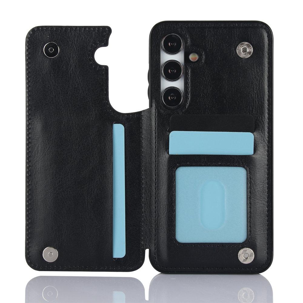 Portfel z podwójnym guzikiem, slotem na karty, podstawką, klapką, skórzane etui do Samsung Galaxy A16 A35 A55 A15 A54 A14 A13 A73 A53 A33 A32 A12 A52