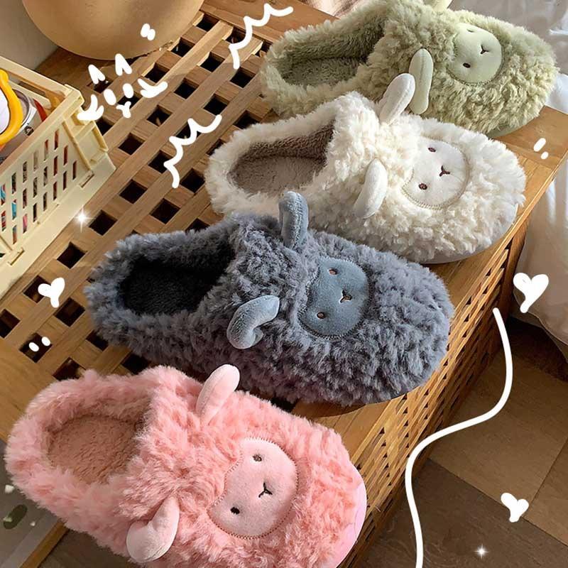 Plush slippers women's new winter indoor home plush cute couple cotton slippers men's autumn and winter