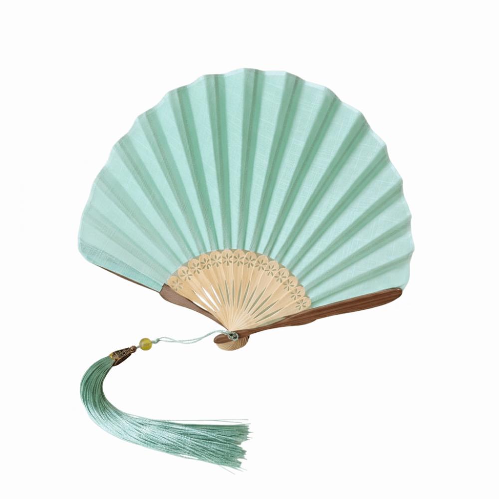 Green Folding Hand Fan Portable Bamboo Folding Fan Elegant Shell Shaped Fan  Unisex