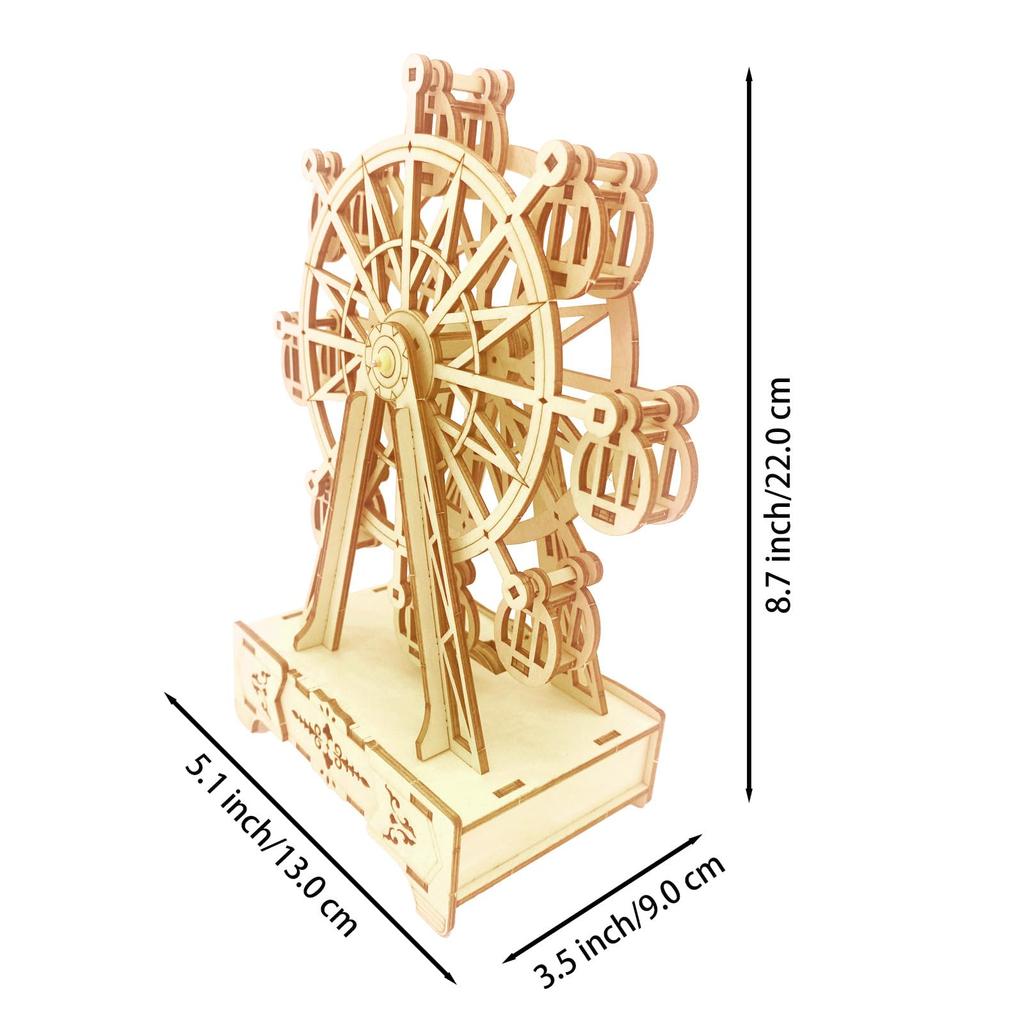 Drewniany Model 3D Puzzle Zestaw do Budowy dla Dorosłych Diabelski Młyn DIY Pudełko Muzyczne Rękodzieło Mechaniczne Puzzle Hobby Prezent dla Mężczyzn i Wieków - Zestaw, Nastolatki,