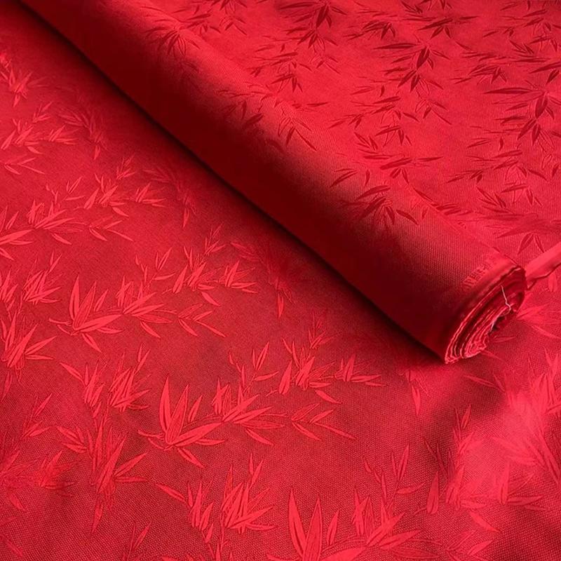 50x114cm Chinese Style Retro Luxury Mulberry Silk Fabric Bamboo Leaf Pattern FabricAncient Hanfu Costume Cheongsam Apparel