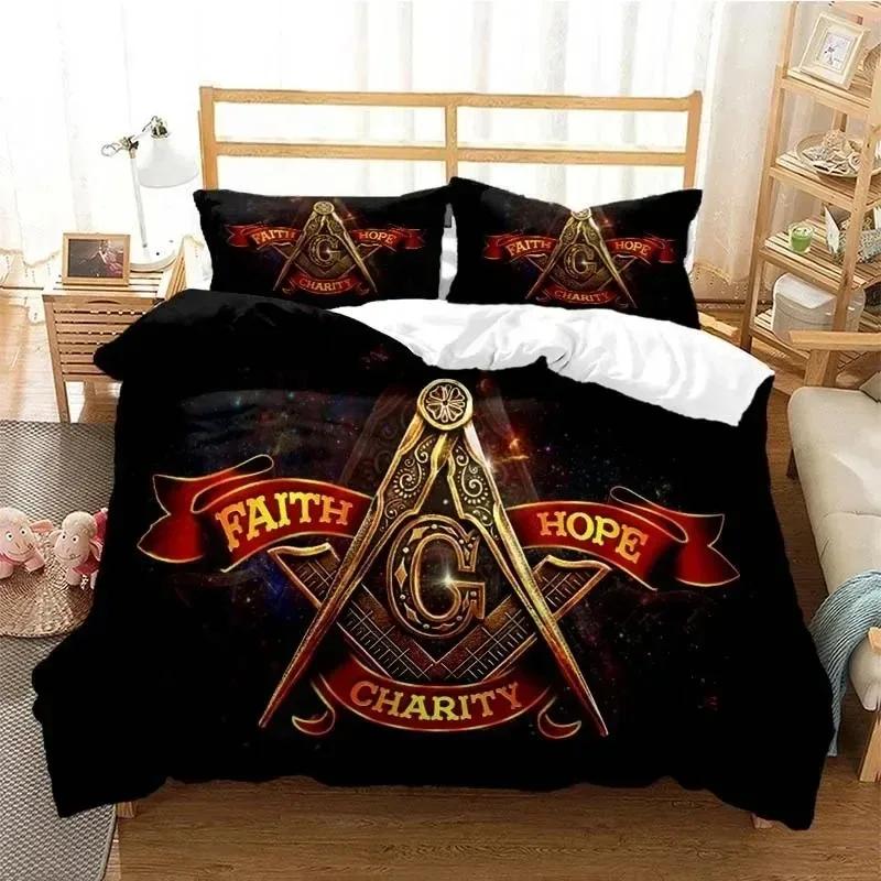 Masonic Freemason Illuminati Comfortable Duvet Quilt Cover Pillowcase Bedding Set Children Bedroom Decoration Home Textile