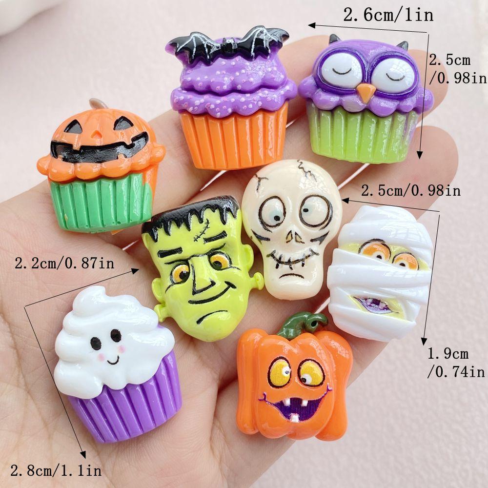 8Pcs New Models Resin Cute Cartoon Halloween Series Flat Bottom Scrapbook Diy Jewelry Hair Clips Phone Case Ornament Accessories