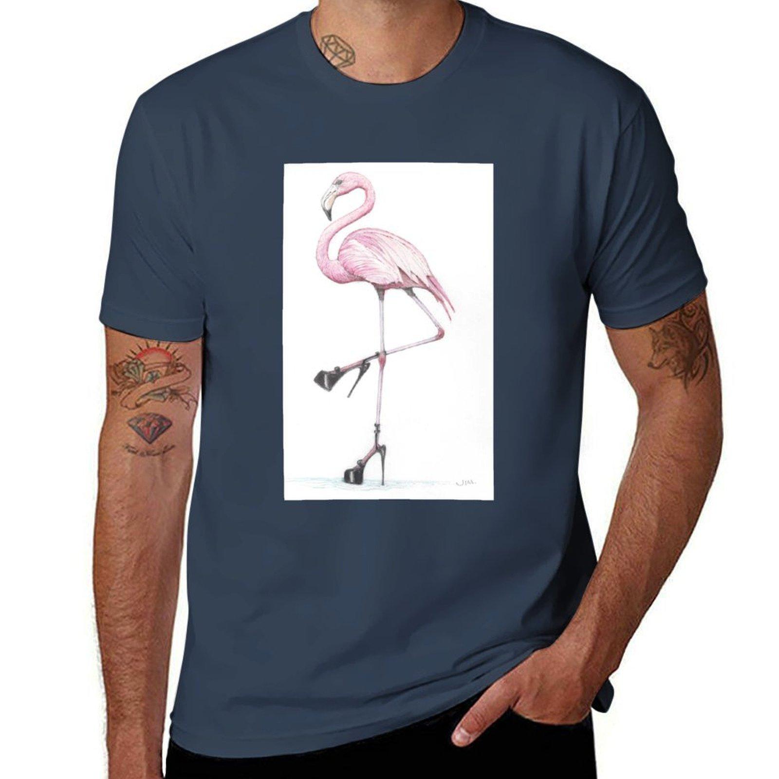flamingo in stilettos TShirt Work Wear Short Sleeve TShirt S