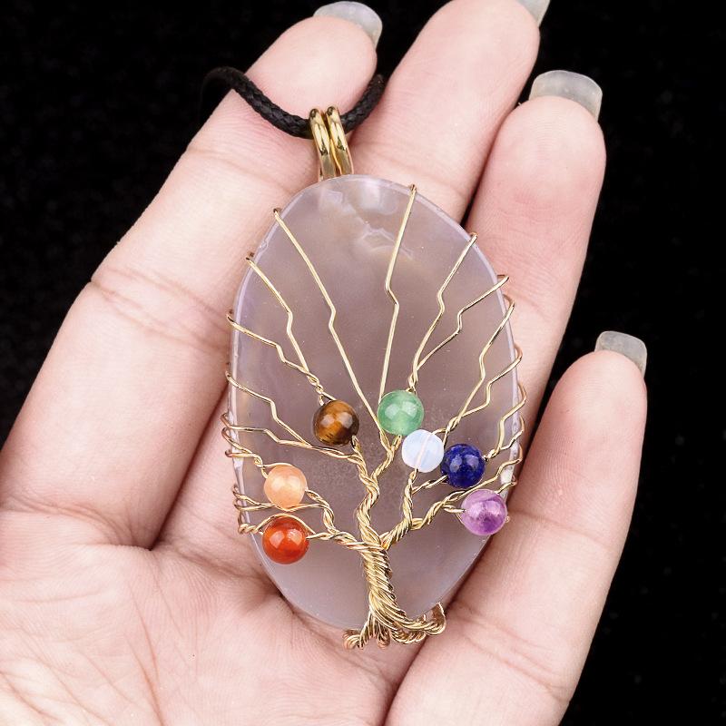 45~60mm Crystal Large Colorful Leaf Shape Wire-wrapped Tree of Life Pendant DIY Accessories Jewelry