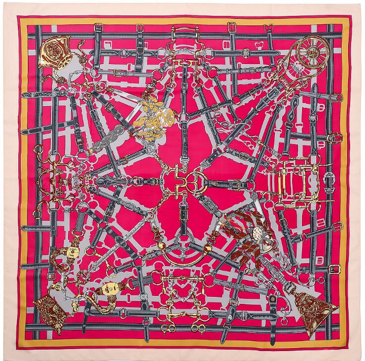 130cm New Arrival Belt Chain Scarf For Ladies Brand Silk Scarf  Design Big Square Scarf Women Neckerchief Twill Sunscreen Shawl