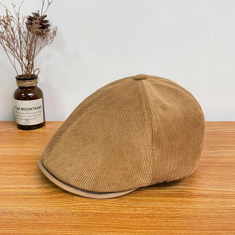 Corduroy Advance Hat Women's Autumn and Winter British Retro Beret Versatile Painter Hat Japanese Style Literary Peaked Hat
