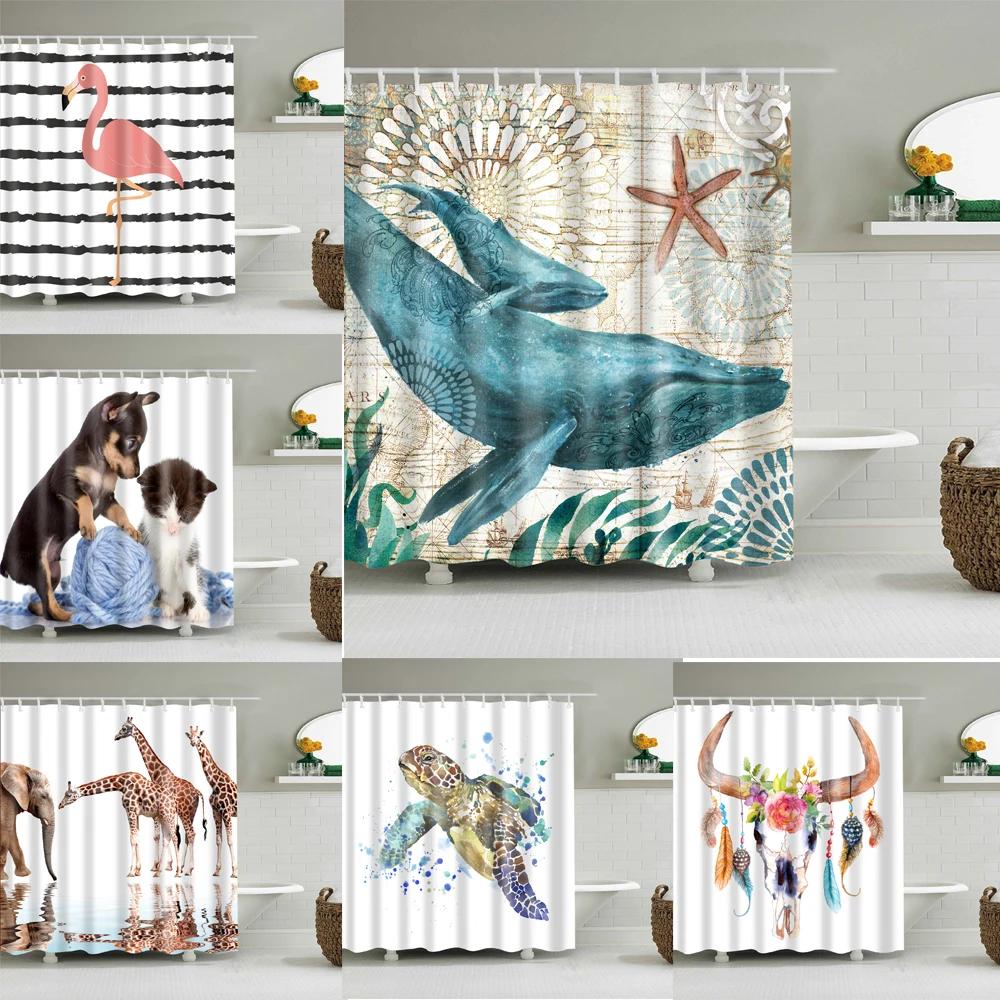 Duschvorhang Für Badezimmer Lustiger Tierdruck Badewanne Badevorhänge Heimdekor Polyester Badezimmervorhang mit 12 Stück Haken
