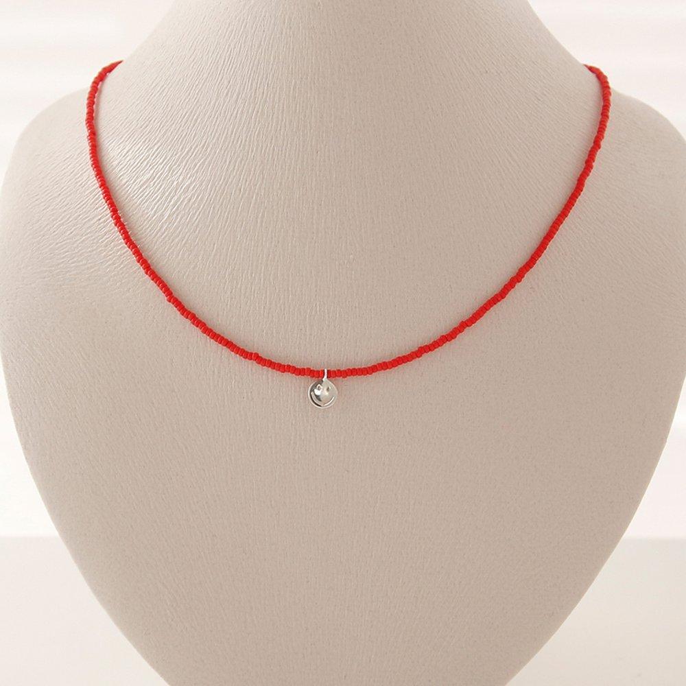 J.Lauren N0925 Crimson Bead Smile Silver Chokerhalsband