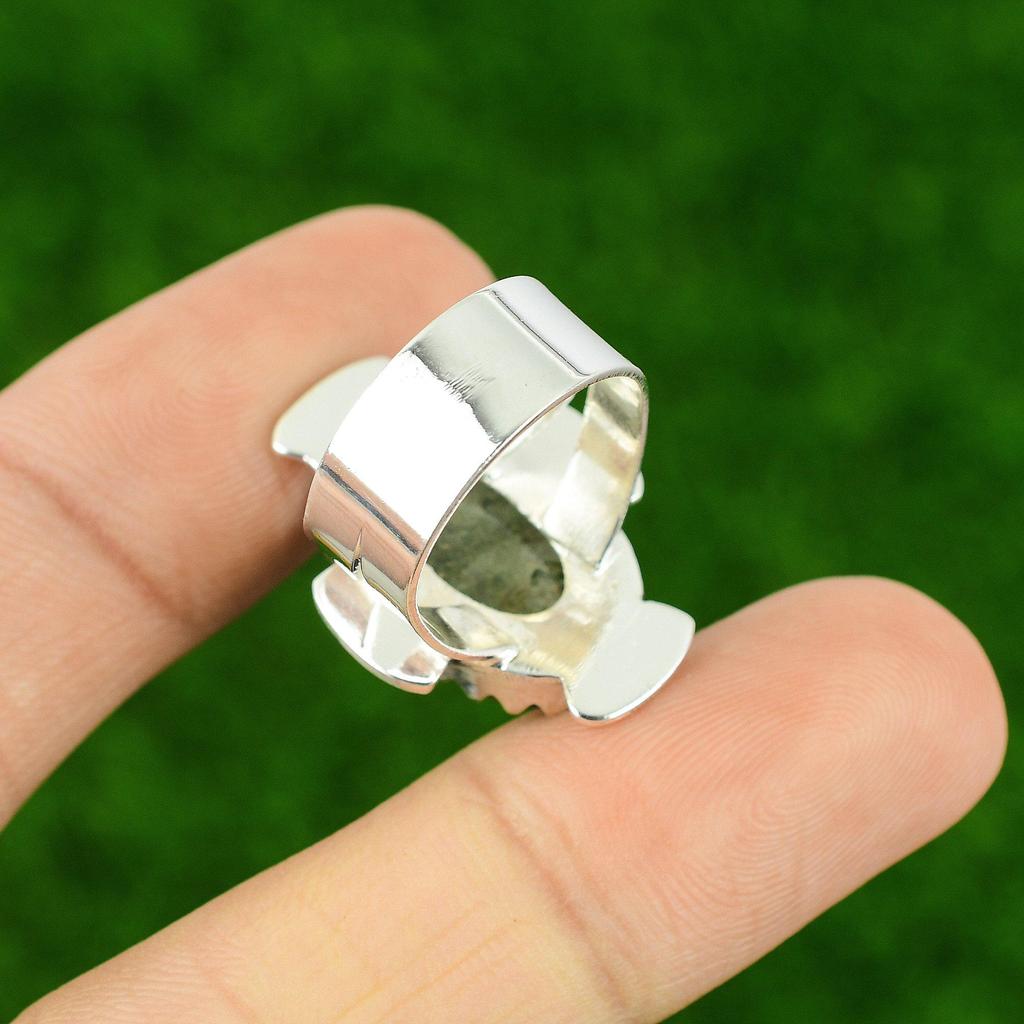 925 Sterling Silver Natural Solar Moss Agate Wife Solitaire Ring Jewelry US 6.5