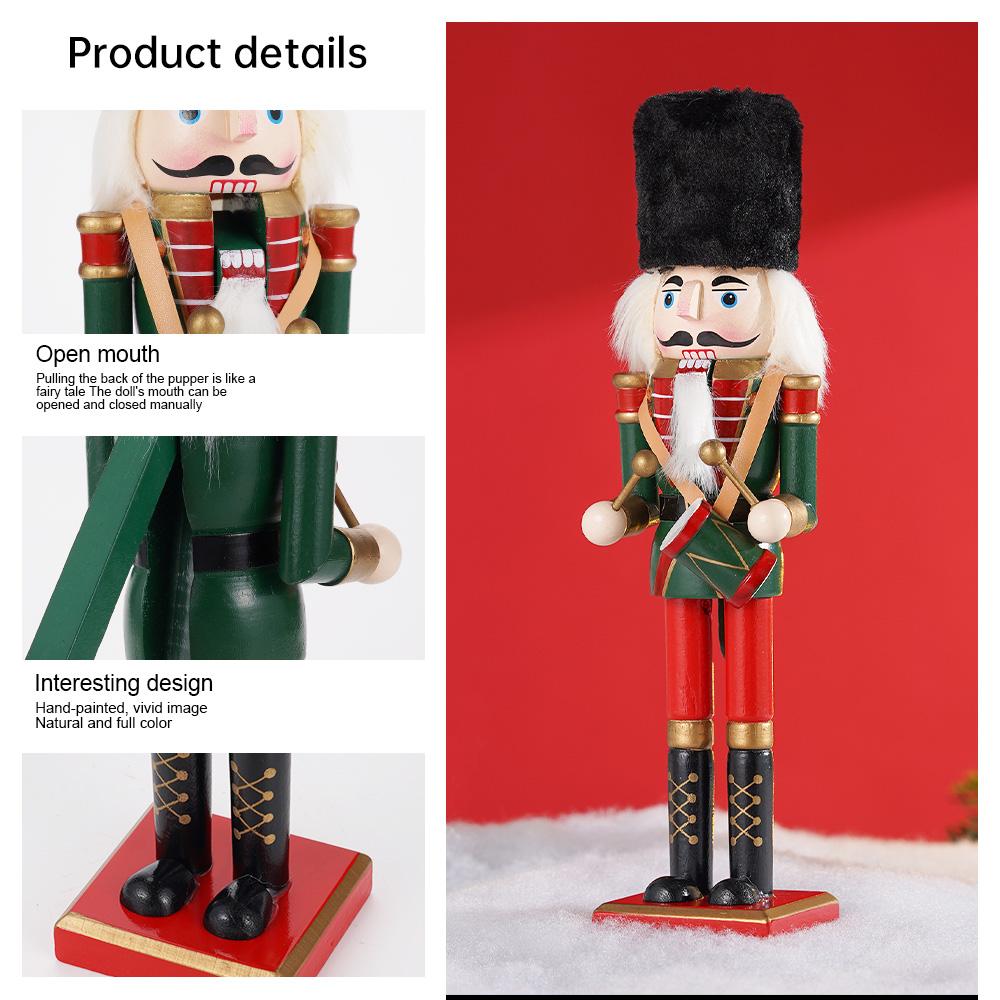 30cm Wooden Nutcracker Ornament Soldier Figurement Handcraft Doll Toy Home Office Table Xmas Decoration Statues Christmas Gift