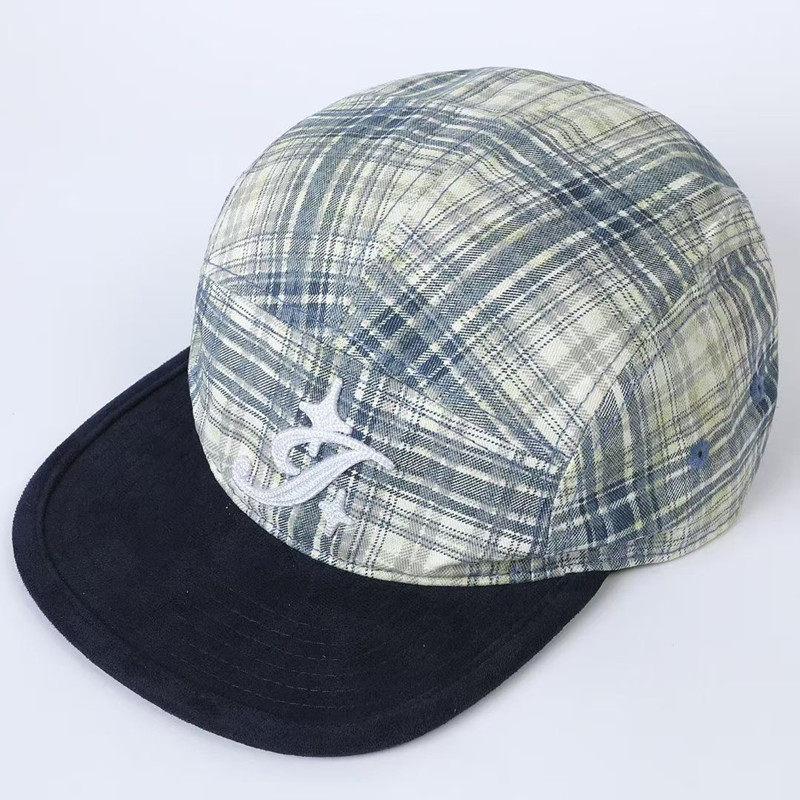 Big head circumference plaid color matching embroidery baseball cap for men and women couples fashion niche versatile flat brim cap