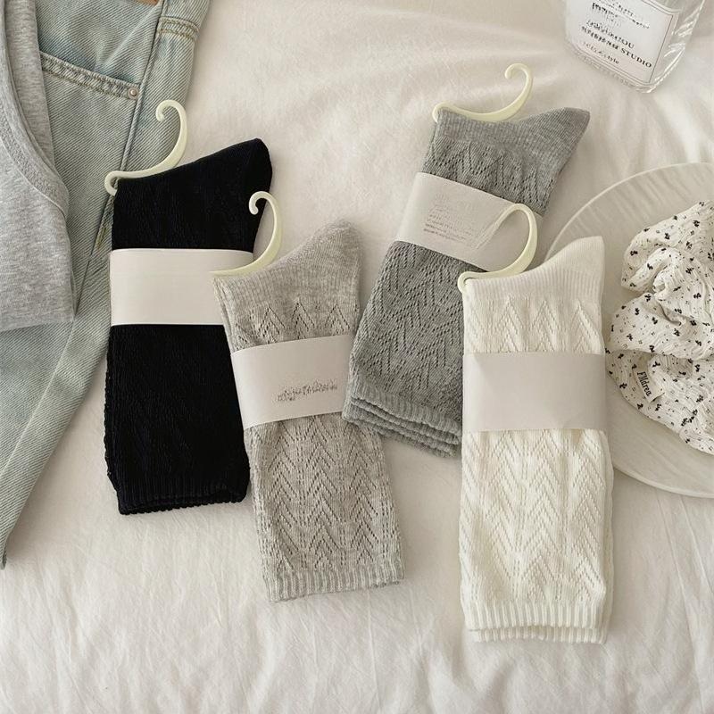 Simple Yet Sophisticated ~ Early Autumn Diamond-shaped Thigh-high Socks for Women with Hollowed-out Mesh Calves