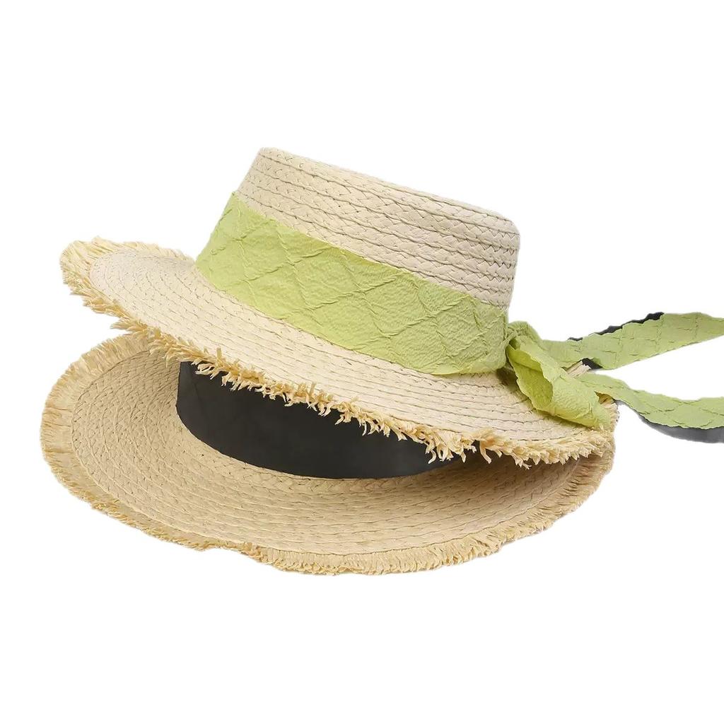Summer streamer hat women's sunshade sunscreen hat bow straw straw hat seaside beach sun hat