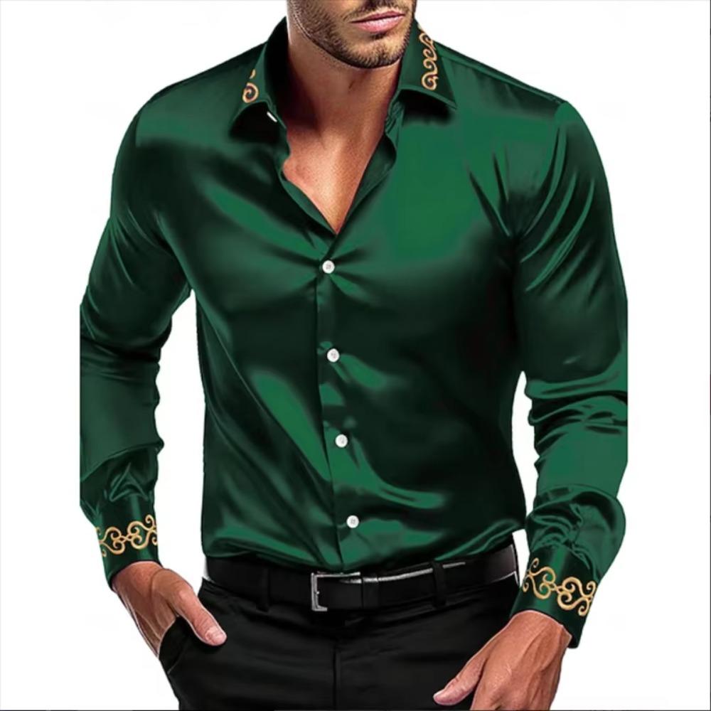 Men's Long Sleeve Shirt Floral Elegant Painted Flower Printed Shirt Men's Fashion Casual Lapel Button Shirt Beach Shirt
