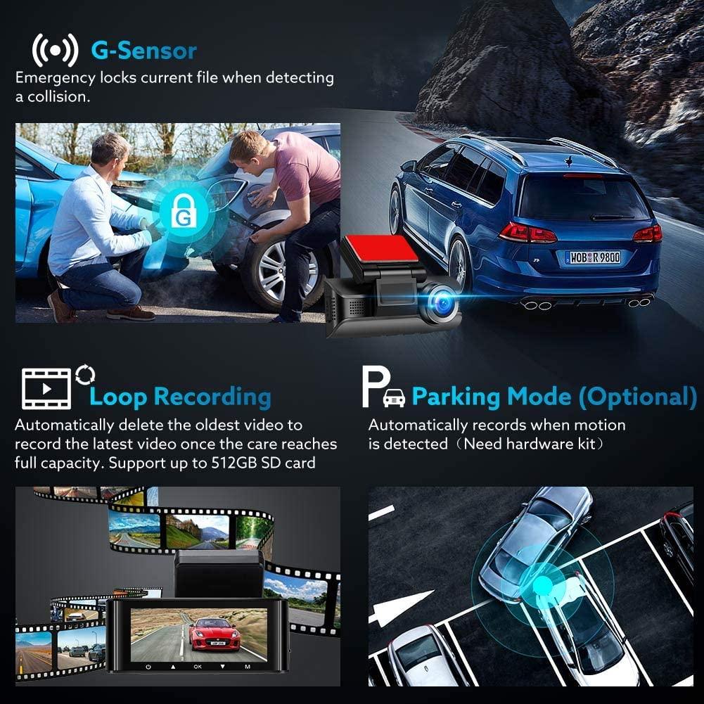 Dashcam 4K-Kamera für Auto-Dashcam GPS WLAN 24-Stunden-Parkmonitor Nachtsicht-DVR Vorne und Hinten 3 DVRs Kamera Videoregistrator