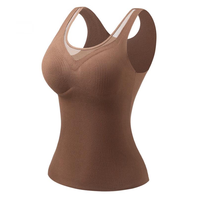 GUJIN Women's V-Neck Thermal Vest with Built-in Bra, Brushed Acetate Blend