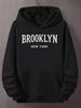 Plus Size Brooklyn New York Hoodie - Casual Green Long Sleeve Pullover with Front Pocket