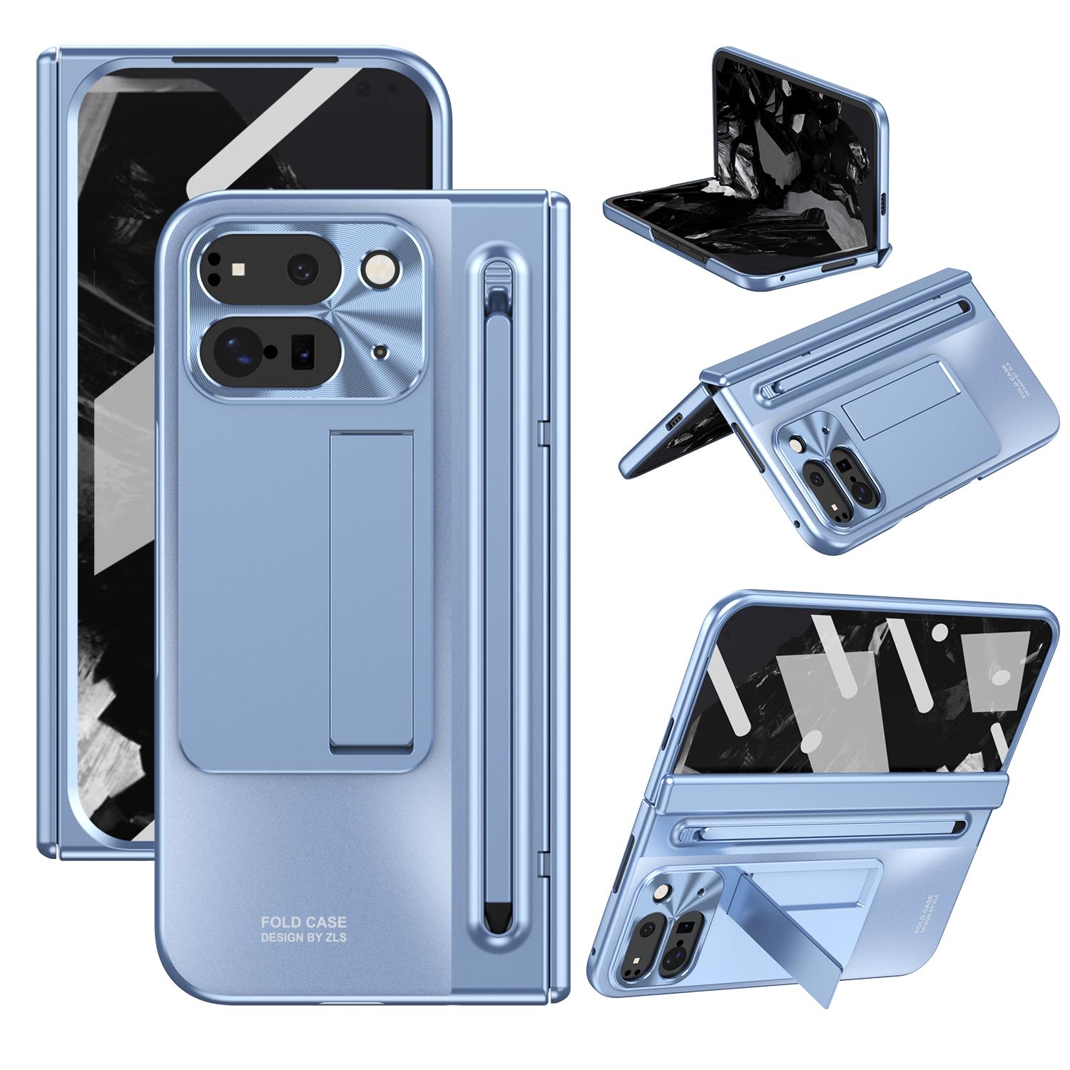 

Чохол для Google Pixel 9 Pro Fold 5G з підставкою-шарніром, ПК-чохол для телефону з плівкою із загартованого скла, стилус Blue