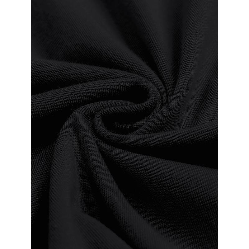 European Sizes Women's Casual Short Sleeve Crew Neck T-Shirt - Black Botanical Dandelion & Birds Print, Soft Breathable Fabric, Machine Washable