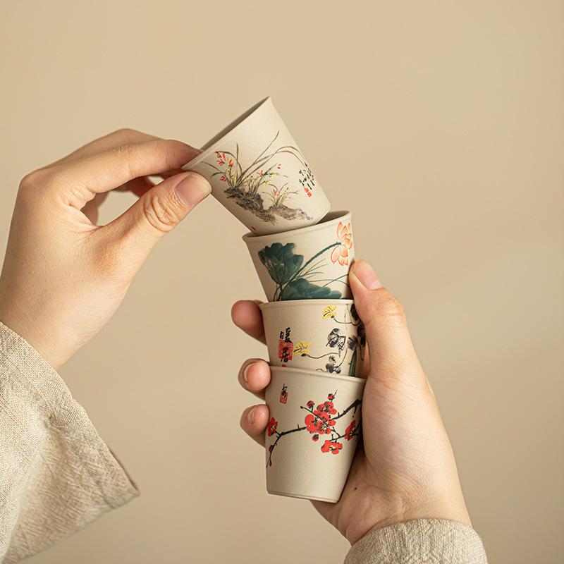 Vintage Ceramic Tea Cup Set: Floral and Avian Design, Host and Guest Cups, Perfect for Tea Tasting and Festive Gifts