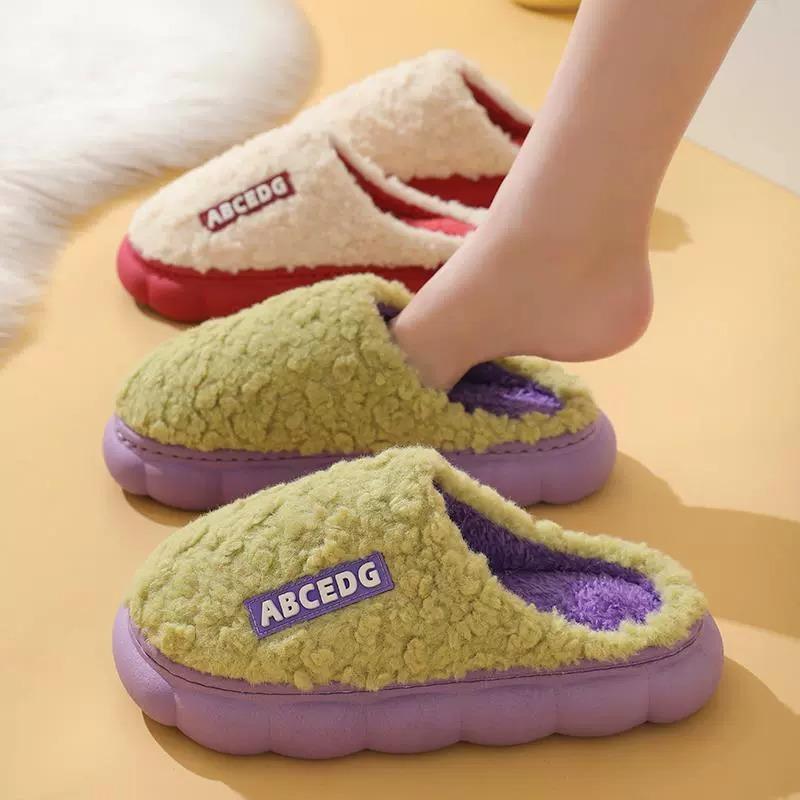 Shoes for Women Winter Home Women Slippers Furry Slippers Color Patchwork Cotton Slippers Female Indoor Non-slip Plush Slipper