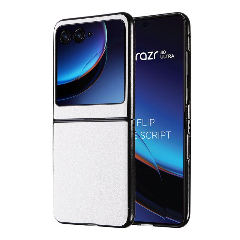 Phone Case for Motorola Razr 40 Ultra Covers with Leather Patch Lychee Pattern Shockproof Bumper Anti-fall Protective Cases
