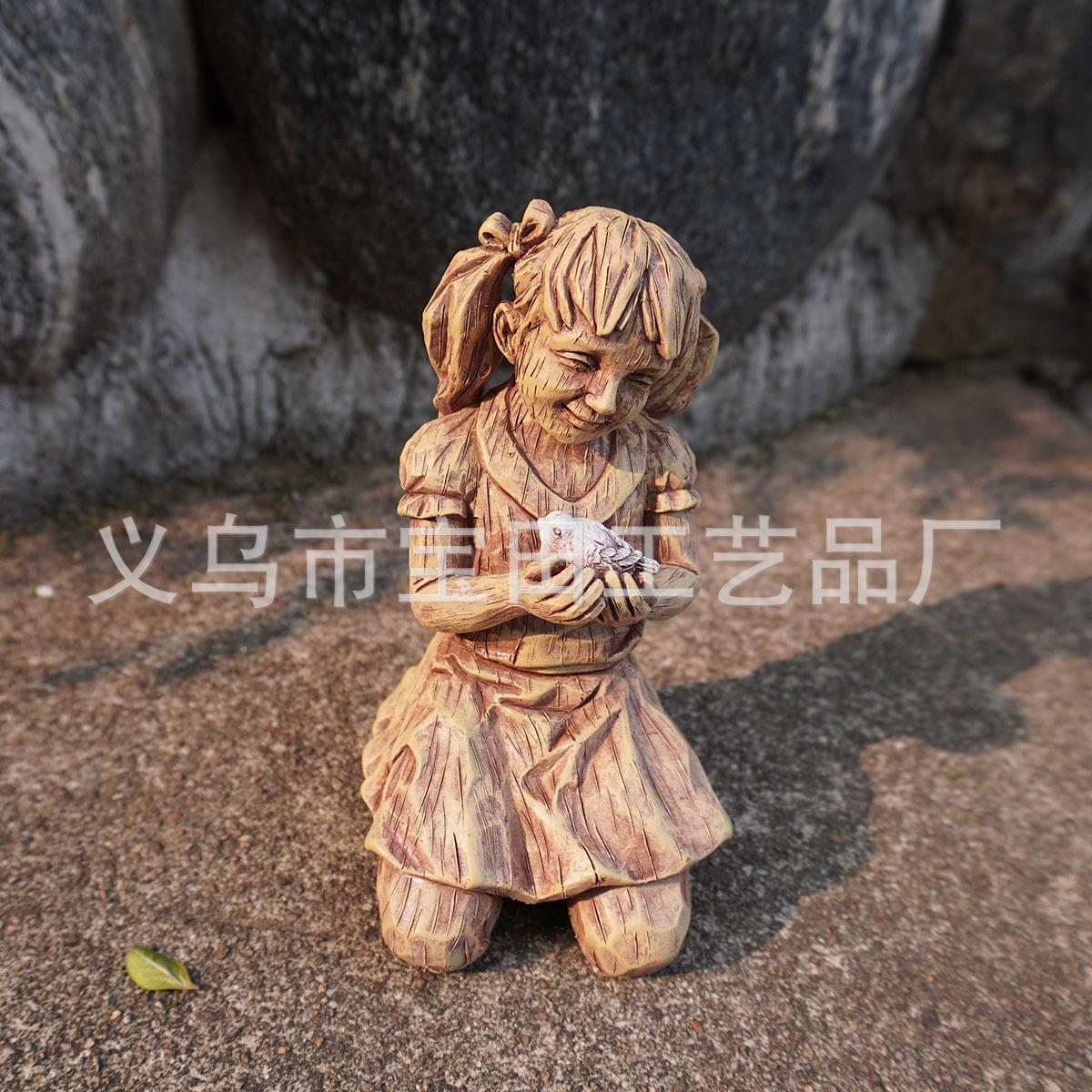 Creative bird holding girl figure statue ornament antique resin statue home decoration outdoor garden garden ornament