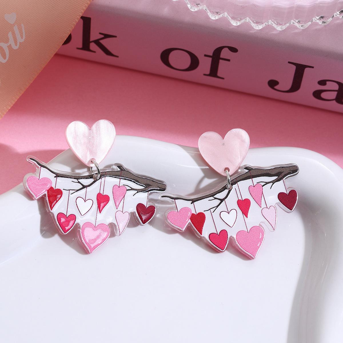 Valentine S Day Pink Love Acrylic Earrings, Sweet Girl Light Luxury Design Earrings