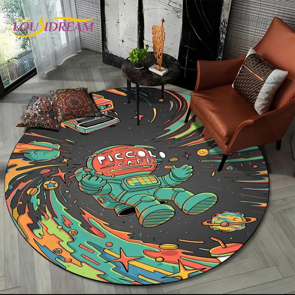 3D Astronaut Space Cartoon Round Area Rug,Carpet Rug for Living Room Children's Bedroom Sofa Playroom Decor,Non slip Floor Mat
