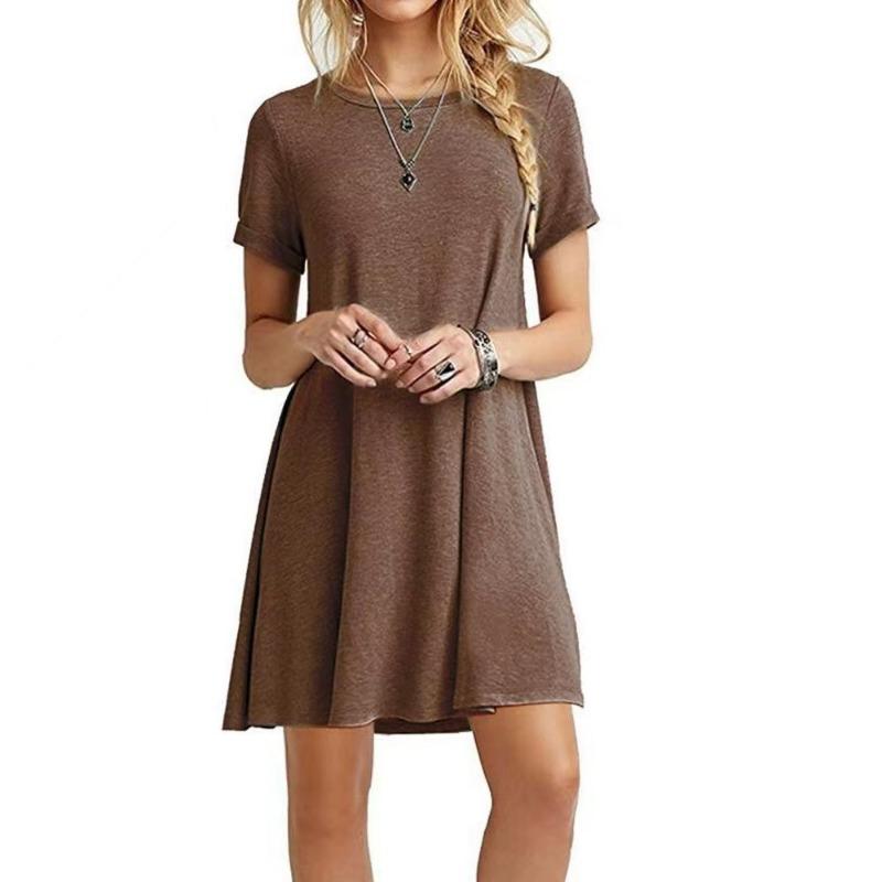 Women's Fashion Summer Spring Solid Color Print Short Sleeve O-Neck Casual Dresses