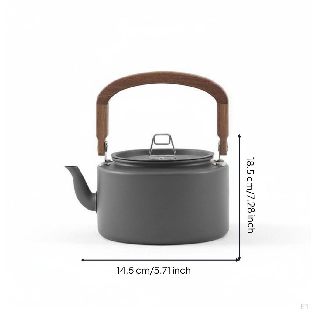 Aluminum Camping Kettle HardAnodized Portable Teapot Wooden Handle Lightweight Outdoor