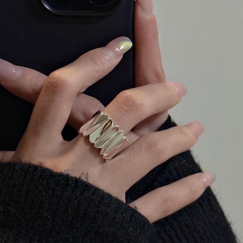 

ANENJERY Серебристое геометрическое сложенное сердце сращивание открытое кольцо для женщин мода темперамент ювелирные изделия оптом Adjustable серебряный