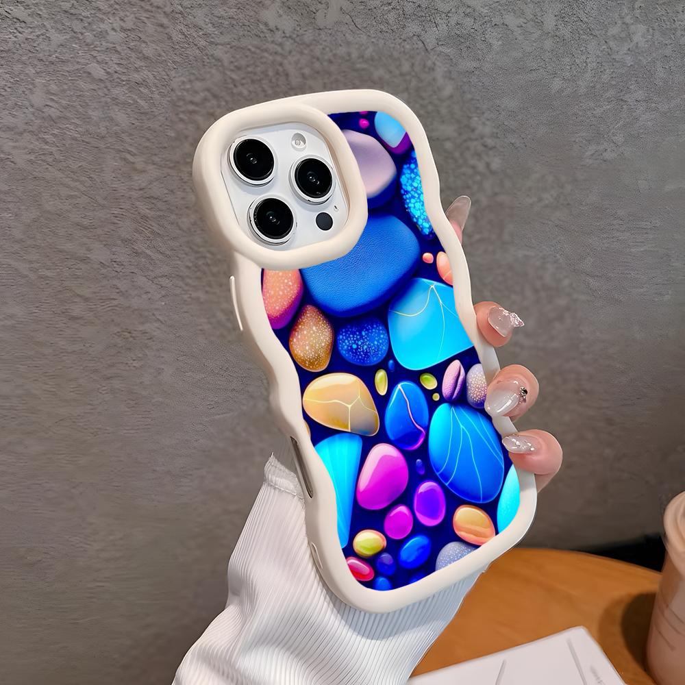 

Aesthetic Stones Mobile Phone Case for iPhone 17 16 15 14 13 12 11 Air Pro Max Plus Wavy Edge TPU Colorful Cover Luxury Cover iPhone 15 Pro