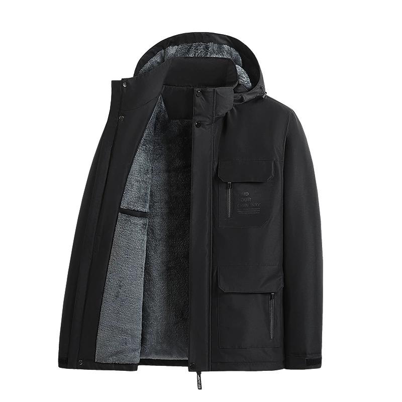 

Осень Зима Мужская Уличная Ветрозащитная Водонепроницаемая Куртка Карго с Капюшоном Теплая Многокарманная Куртка с Отстегивающимся Капюшоном с Набивкой XS