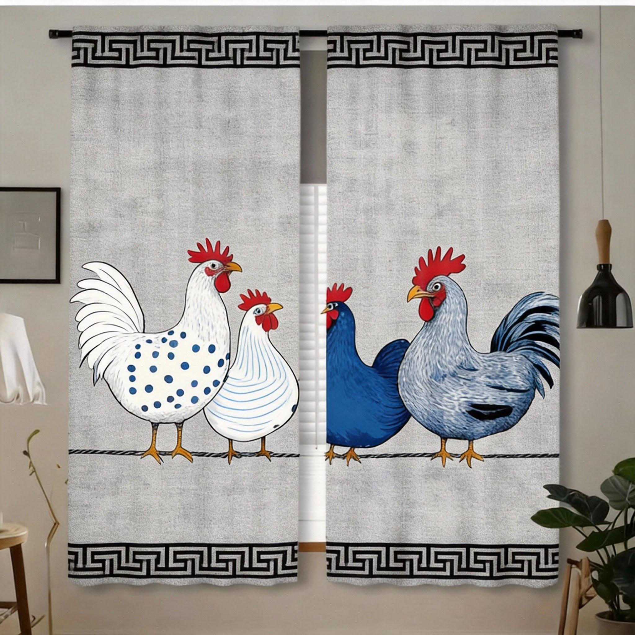 

2pcs Retro Polka Dot Chicken Print Cafe Curtains, 35x90in, Contemporary Style, Rod Pocket, Light-Filtering, Machine Washable 53x116cm 2pc21x46in&Without mount