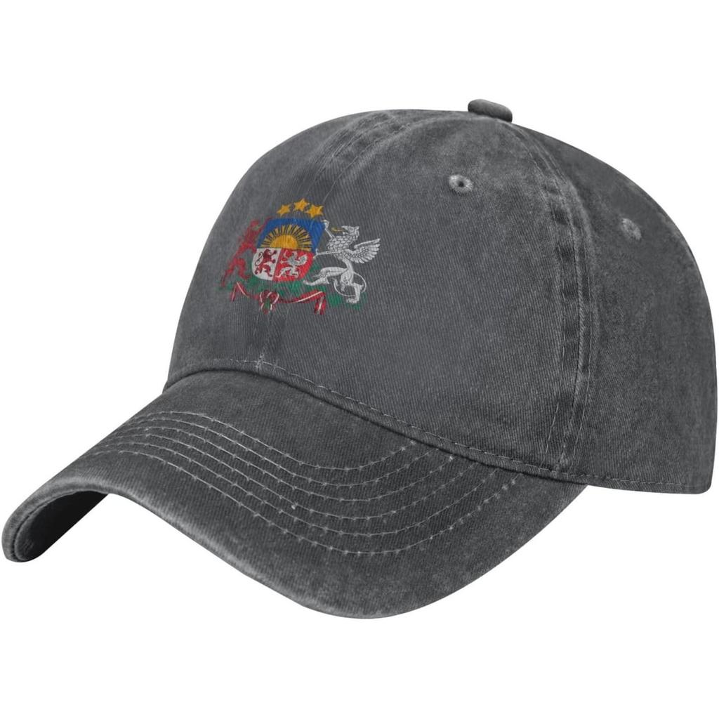 Lettland Wappen Gewaschene Baseballkappe Verstellbar Baumwolle Sonnenhut Lässig Gebogener Schirmhut