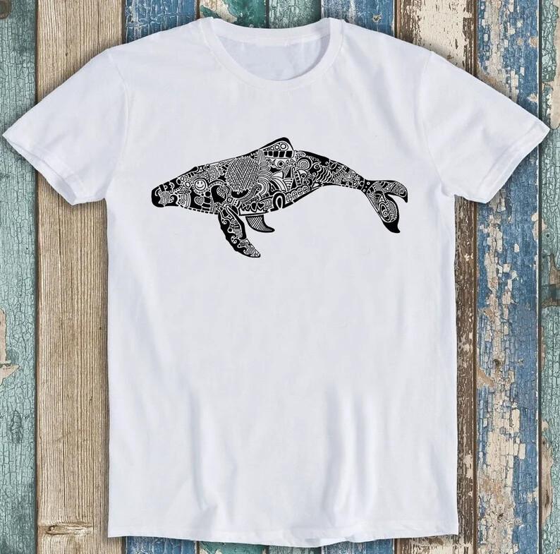 Whale Silhouette Doodle Nature Ocean Sea Best Seller Gift Tee T Shirt M1642 XL