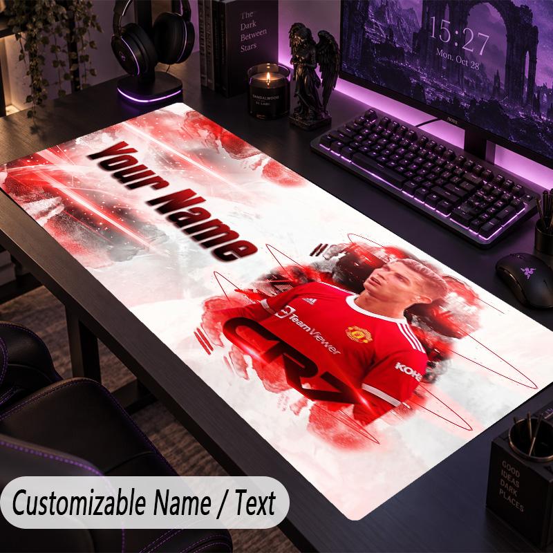 Großes Mauspadd Cristiano Ronaldo Benutzerdefinierter Name Text Personalisierte Schreibtischunterlage Rutschfestes Gaming-Pad