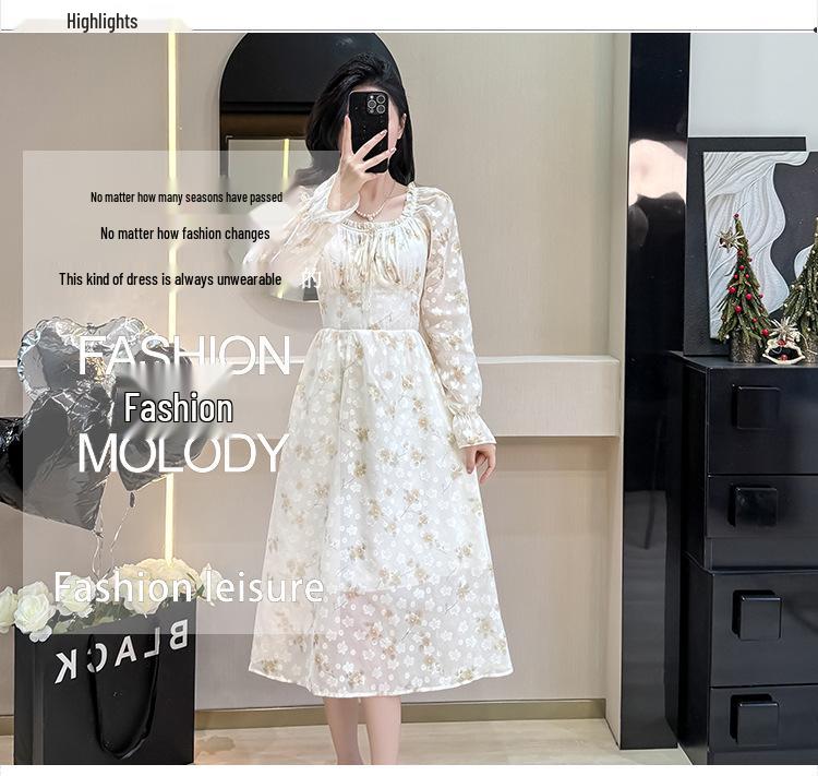 French Ruffle Lotus Sleeve Floral Midi Dress - One-Shoulder, Two-Way Jacquard Print