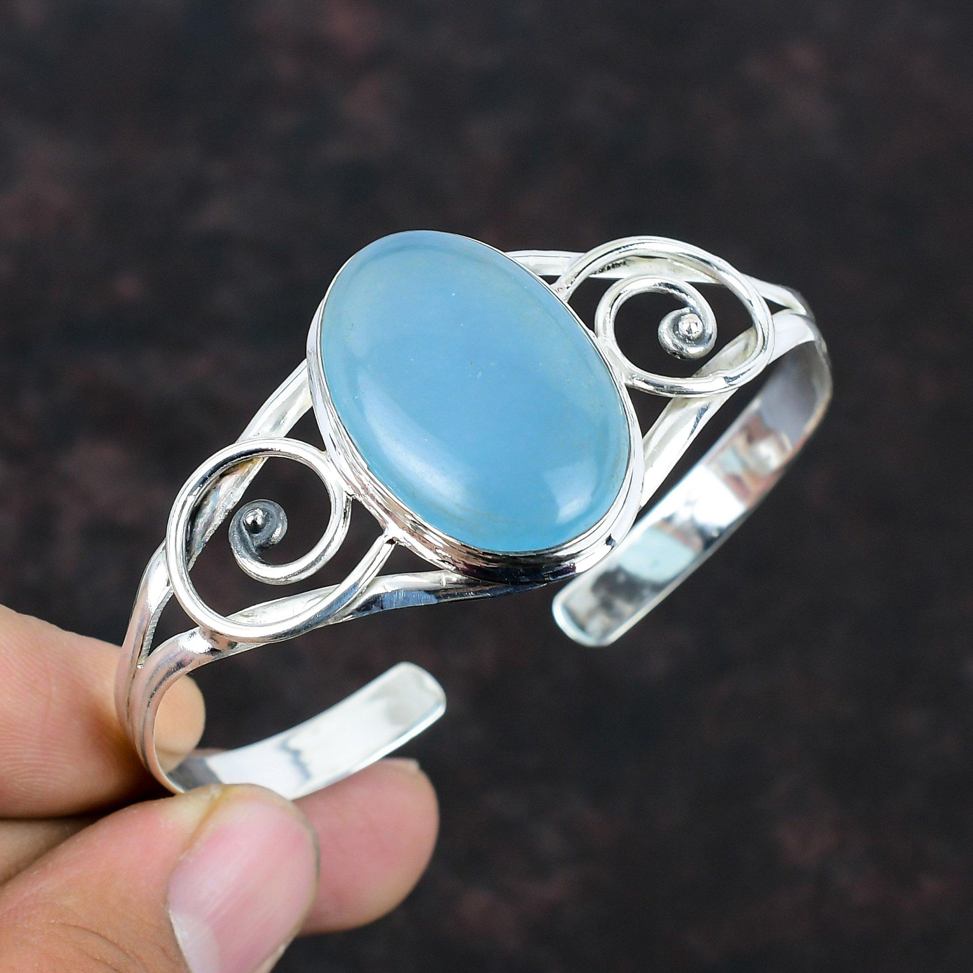 

Браслет из драгоценного камня с аквамарином, браслет-манжета из стерлингового серебра 925 пробы, регулируемый браслет ручной работы, браслет последнего дизайна, ювелирные изделия с аквамарином для подарков Adjustable