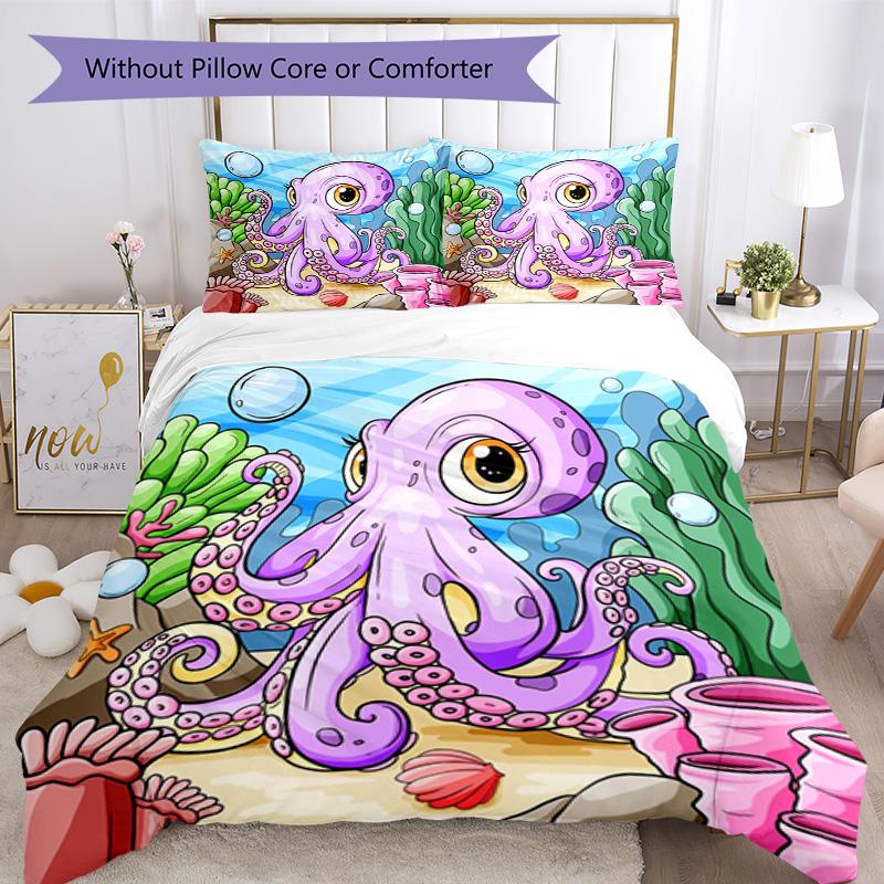 Sea Animals Bedding Set Breathable Duvet Cover with Pillowcases Decorative Bed Linen for Bedroom Home Decoration Birthday Gift